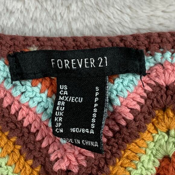 Forever 21 Crochet Crop Top Women Small Button Front Square Neck Hippie Festival - Picture 6 of 9